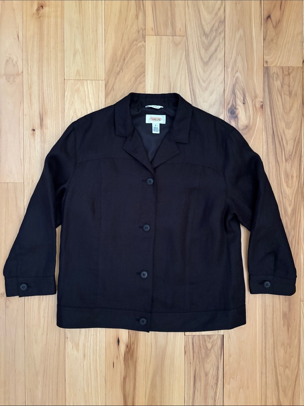 Talbots Irish Linen Jacket Black Button Front Blazer Womens Size 6
